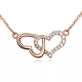 Egymásba fonódó dupla szív nyaklánc, Rose Gold