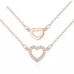 Dupla láncos szív medálos nyaklánc, Rose Gold