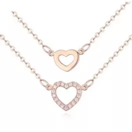 Dupla láncos szív medálos nyaklánc, Rose Gold