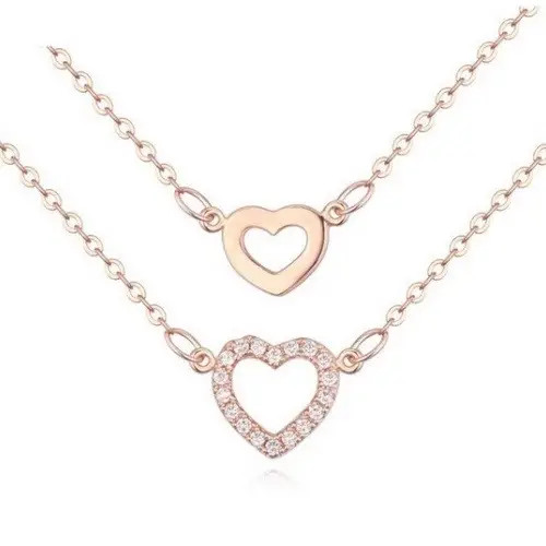 Dupla láncos szív medálos nyaklánc, Rose Gold
