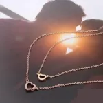 Dupla láncos szív medálos nyaklánc, Rose Gold
