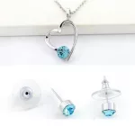 Szív medálos ékszer szett, Aquamarine, Swarovski köves
