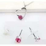 Szív medálos ékszer szett, Rózsaszín, Swarovski köves