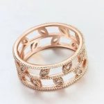 Levél mintás cirkónia gyűrű, Pezsgő Arany, 7,5