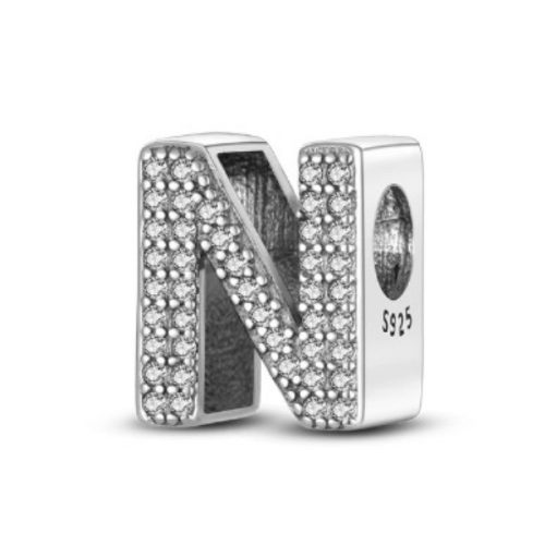 Ezüst charm, betű, N