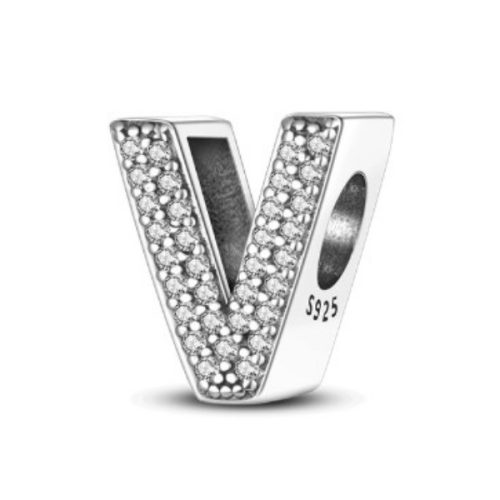 Ezüst charm, betű, V