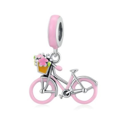 Ezüst charm, rózsaszín bicikli