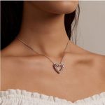 Ezüst nyaklánc dupla szív medállal, pillangóval