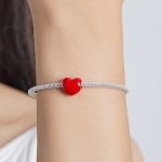 Ezüst charm, szív, piros