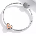 Ezüst charm, szív, rosegold