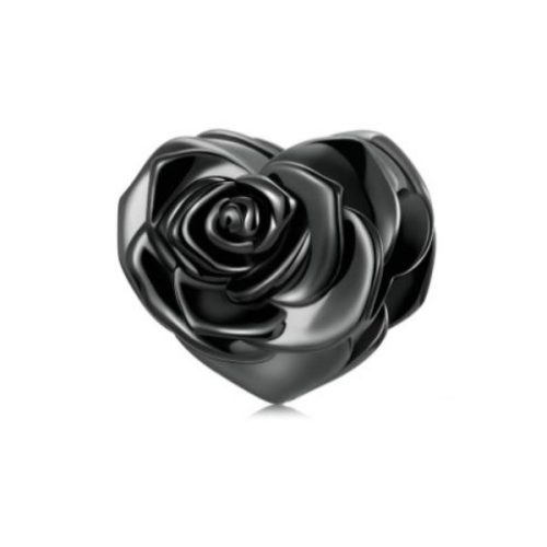 Ezüst charm, fekete rózsa