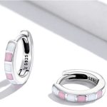 Ezüst karikafülbevaló, fehér-rózsaszín