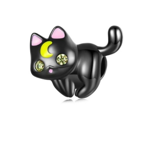 Ezüst charm, fekete macska