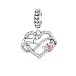 Ezüst charm, szív macskával