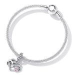 Ezüst charm, szív macskával