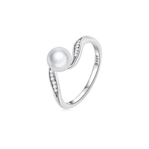Ezüst női gyűrű, szív alakú, gyönggyel, 6-os méret