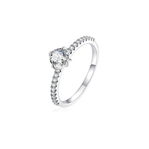Ezüst gyűrű, női, fehér kristállyal, 6-os méret