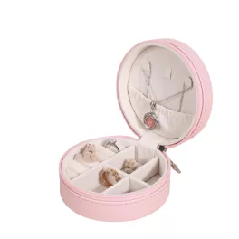  Ékszerdoboz charmoknak, gyűrűknek, karkötőknek, láncoknak, hordozható, kör alakú, rózsaszín