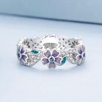 Ezüst gyűrű, lila virágos, 6