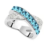 Keresztezett gyűrű, Aquamarine, Swarovski köves, 7,5