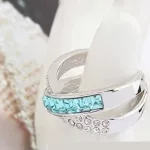 Keresztezett gyűrű, Aquamarine, Swarovski köves, 7,5
