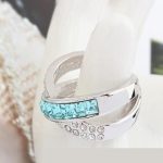 Keresztezett gyűrű, Aquamarine, Swarovski köves, 6,5