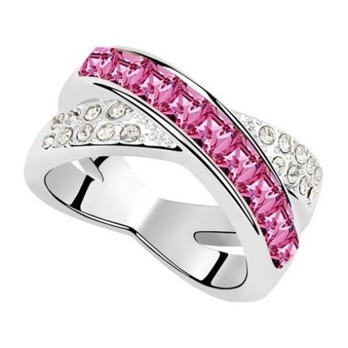 Keresztezett gyűrű, Rózsaszín, Swarovski köves, 7,5