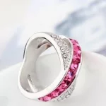 Keresztezett gyűrű, Rózsaszín, Swarovski köves, 7,5