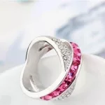 Keresztezett gyűrű, Rózsaszín, Swarovski köves, 6,5