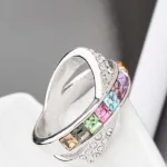 Keresztezett gyűrű, Multicolor, Swarovski köves, 5,5
