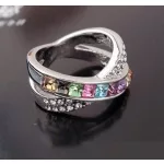 Keresztezett gyűrű, Multicolor, Swarovski köves, 8,5