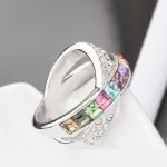 Keresztezett gyűrű, Multicolor, Swarovski köves, 8,5