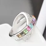 Keresztezett gyűrű, Multicolor, Swarovski köves, 7,5