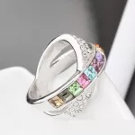 Keresztezett gyűrű, Multicolor, Swarovski köves, 6,5