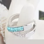 Keresztezett gyűrű, Aquamarine, Swarovski köves, 8,5