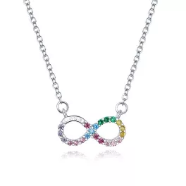   Ezüst nyaklánc, végtelen jel medállal, színes kristállyal