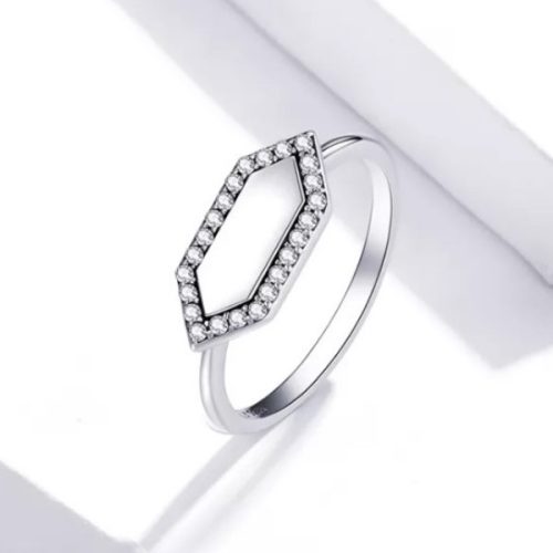 Ezüst női gyűrű, hatszögletű, 7-es méret