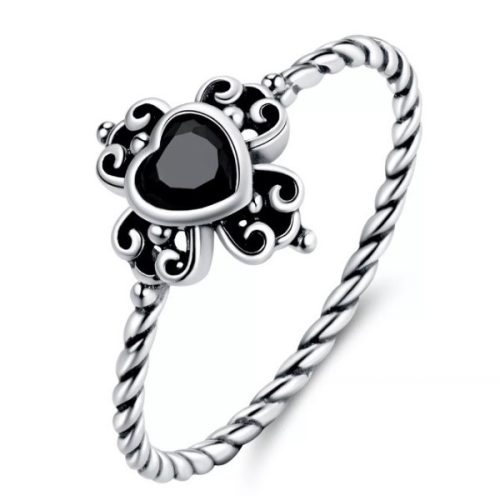 Ezüst női gyűrű fekete kristállyal, 6-os méret