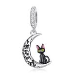 Ezüst charm, macska Holddal