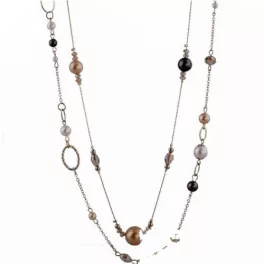   Gyöngyökkel díszített, hosszú nyaklánc, ezüst színben 