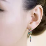 Hosszú, köves fülbevaló, Multicolor, Swarovski köves