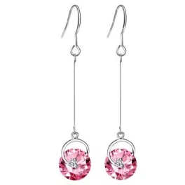 Kerek köves hosszú fülbevalól, Pink, Swarovski köves