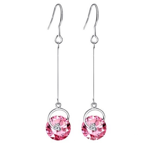 Kerek köves hosszú fülbevalól, Pink, Swarovski köves