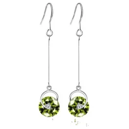 Kerek köves hosszú fülbevalól, Zöld, Swarovski köves