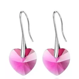 Szív köves fülbevaló, Rózsaszín, Swarovski köves