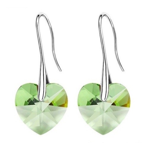 Szív köves fülbevaló, Peridot, Swarovski köves