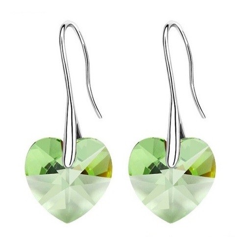 Szív köves fülbevaló, Peridot, Swarovski köves