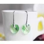 Szív köves fülbevaló, Peridot, Swarovski köves