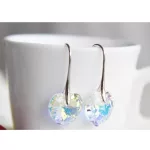 Szív köves fülbevaló,  Crystal AB, Swarovski köves