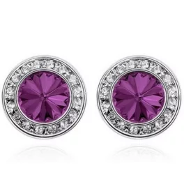 Kerek köves fülbevaló, Amethyst, Swarovski köves